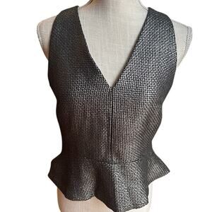Black Metallic Structured Peplum Blouse Size 2 Banana Republic